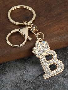 金色26个英文字母钥匙扣，水钻锌合金吊坠，时尚可爱教师礼物，金属皇冠英文字母钥匙扣，男女通用，含吊坠 - 彩色 - 查看 6