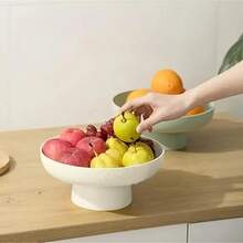 Round Fruit Basket With Drain, Elegant Plastic Bowl, Suitable For Kitchen Counter Or Dining Table Center Decor. Available In White, Light Green, Yellow-Green, Beige, And Pale Pink.