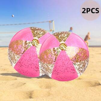 2 st. 20,47-tums rosa transparent glitterboll, slitstark PVC uppblåsbar poolboll, måste-ha för sommarfester och strandäventyr, idealisk festdekoration för semestern, strandtillbehör, poolmadrass