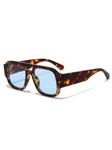 1 pièce Lunettes de mode femme au design minimaliste européen américain, avec un cadre carré épais en plastique ajouré, décor élégant polyvalent pour un usage quotidien