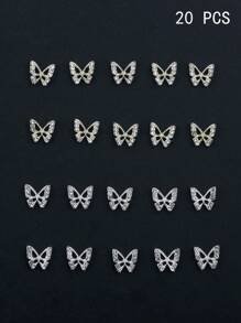Decorazioni per unghie, 20 pezzi di decorazioni a forma di farfalla 3D in oro (10 pezzi) e argento (10 pezzi) per unghie, accessori per arte di unghie, decorazioni per unghie, stile Y2k - set di decorazioni in metallo a forma di cuore, accessori per unghie fai-da-te, fornitori di arte di unghie, gem per unghie, kit per unghie, forniture da salone di bellezza, necessità per professioniste di arte di unghie