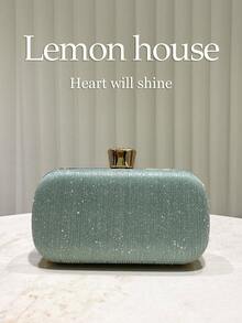 1pc Solid Shiny Striped Clutch Purse, Luxurious Crystal Decor Evening Handbag For Women, Fashion & Elegant Party Clutch Bag With Removable Chain, Suitable For Wedding, Prom, Party, Events - Mint Green - View 5