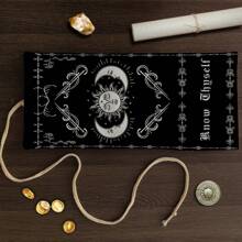 1pc Sun & Moon Tarot Storage Bag With Divination Tools - Black Polyester Fiber Gift Pouch, Suitable For Witchcraft, Astrology Items, And Holiday Parties