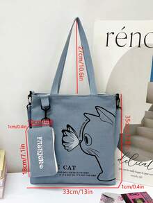 Túi Tote Canvas, Thích hợp cho Học sinh Trung học/Tiểu học đi học kèm, Túi đeo vai, Túi đeo chéo, Túi Canvas có sức chứa lớn đựng sách - Xám - Xem 9