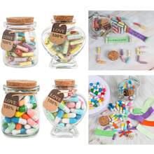 55Pcs Capsule Pills Love Message Note In A Glass Bottle,Cute Love Pills Smiling Face Love Friendship Letter With Wishing Bottle,Valentine's Day Love Capsule Letters Romantic Paper Love Message For Boyfriend Girlfriend Anniversary Birthday Mother's Day Gift