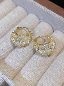 1 Pair Cubic Zirconia Studded Handbag Shaped Earrings, Unique Shiny Rhinestone Earrings Fashion Design, Luxury Elegant Zirconia Bag Charm Earrings, Versatile European And American Style Earrings For Women