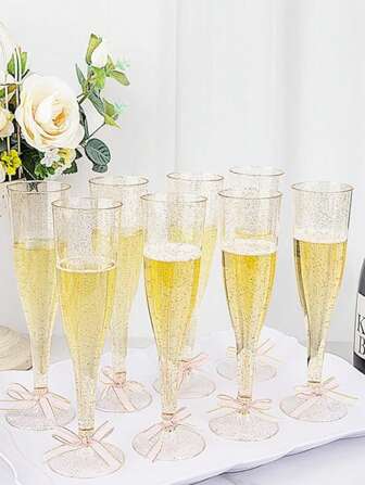 25/10pcs Premium Reusable Champagne Flutes, Suitable For New Year, Halloween, Christmas, Parties, Weddings, Birthdays, Valentine's Day, And Various Gatherings