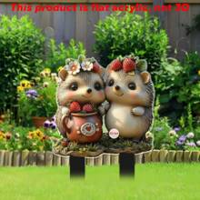1 PC Creative And Cute Hedgehog Garden Decoration With Strawberries, 2D Flat Acrylic Decorative Accessories With Classic Spring Elements, Fashionable And Diverse Styles, Suitable For Garden Gardening, Perfect Spring Gifts For Family And Friends, Spring Gifts, Holiday Party Decorations.