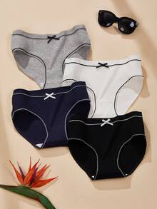 4pcs/Set Japanese Style Ribbed Underwear Ladies Comfortable Minimalist Women Briefs