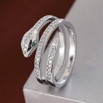 1pc Snake Shape Design Cubic Zirconia Ring For Women