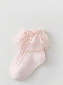 1 Par de Meias com Renda para Meninas, Meias de Bebê Finas e Respiráveis, 100% Algodão, Primavera/Verão