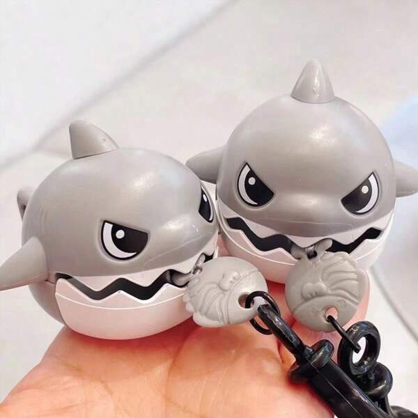 2pcs Cartoon Shark With String Hanging Decoration, Novelty Toy Keychain Gag Gifts For Friends