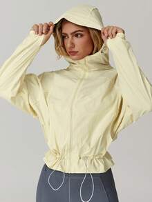 MASKERT Women's Outdoor Lightweight Sun-Protective Jacket, Quick-Dry Sun Protection Jacket, Short Waist-Cinched Jacket, Skin-Friendly Breathable Sun-Protective Jacket - Màu vàng - Xem 1