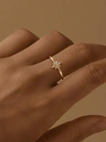 1 pièce Bague de fiançailles en argent sterling 925 à motif étoile octogonale, bandes éternité en cubic zirconia cubique, bague de mariage promesse pour femmes