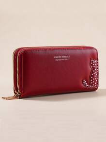 Women's Dual Zipper Cat Pattern Long Wallet Purse Multi-Card Slots Large Capacity Phone Holder Clutch Bag For Women Mini Wallet Purse Wallet Wristlet Wallet Keychain