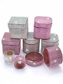 Rhinestone Crystal Cup High-End Brush Washing Glass Cup, Full Diamond Square Transparent Glass Cleaning Container With Lid, Jewelry Cup - Multicolor - View 1