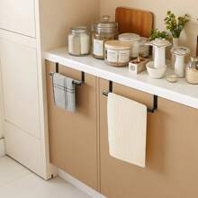 1pc No-Drill Stainless Steel Cabinet Door Frame Towel Hanger,Bathroom Single Bar Towel Rack, Towel Holder