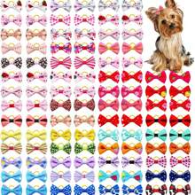 100PCS Cute Puppy Dog Small Bowknot Hair Bows,Yorkie Doggie Bows With Rubber Band Pet Grooming Bows Dog Hair Costume Accessories For Small Dog