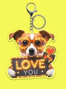 1 件狗狗手持“爱”字标志亚克力钥匙扣，2D 卡通装饰背包夹，送给朋友的吊坠礼物，节日包包饰品的汽车配件 - 彩色 - 查看 5