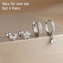4 Stücke Ohrstecker Set mit Kubikzirkonia Sternblättern für Frauen, 18 Karat vergoldeter Edelstahl und Kupfer Ohrreifen Knorpel Schmuck
