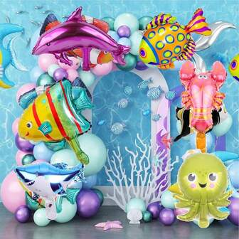 7 件套海洋主题派对装饰铝箔气球，海洋动物气球，适合生日派对装饰