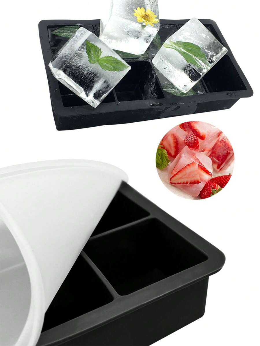 6-Grid Ice Cube Tray With Lid, Soft & Easy Release Ice Mold For Cocktail, Quick Making Various Drinks, Suitable For Multiple Occasions - Multicolor - View 1