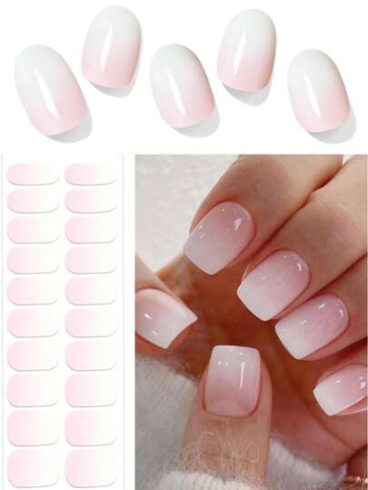 20 parches de uñas de gel con degradado de color de dedo a dedo (color arcoíris), curado semi UV, cobertura completa, adecuado para uso doméstico DIY de mujeres
