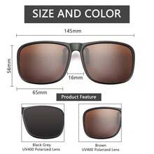 2 Pcs Polarised Clip On Sunglasses For Men Women, Full Frame Flip Up Driving Sunglasses, UV 400 Protection Anti-Glare Sunglasses For Driving Fishing Hiking Outdoor Sport (Black+Brown) - Black+Brown - View 2