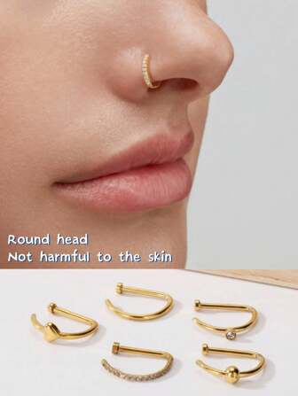 弧形杠铃假鼻穿孔 18G D 形耳屏耳钉耳环环鼻中隔不锈钢环鼻孔身体饰品