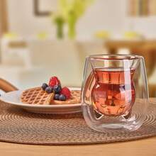 1 件 200ml 可爱小猫玻璃咖啡杯，200ml 耐热双层浓缩咖啡杯，隔热水杯，夏季冬季饮具，生日礼物 - 彩色 - 查看 3