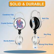 Portabadge con carrete retráctil, etiqueta de identificación en forma de corazón para tarjeta de trabajo, clip resistente para tarjeta vertical, funda protectora para trabajo, oficina, enfermera, estudiante, maestro, mujer, hombre - Azul y blanco - Ver 3