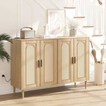 Modern White Rattan Sideboard, 4-Door Buffet Cabinet With Power Outlet & Adjustable Shelves, Versatile Storage Solution For Dining Room, Kitchen, Or Hallway - 黃色 - 查看 8