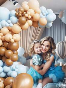 123 piezas - Kit de arco de globos con tema de oso de peluche en colores azul claro, beige, marrón, tostado y crema, corona de flores de globos de 5.9 pies (1.8 m) - Fondo metálico, superposición de arco blanco, spandex, marcador de fiesta de baby shower, revelación de género niño niña, bautizo, decoración de pared de embarazo, decoraciones de fiesta de cumpleaños, decoración de graduación, blanco - Multicolor - Ver 7