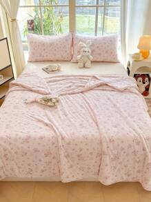 1 stuk lichtgewicht zomerquilt met wit en paars bloemenpatroon (alleen quilt, geen kussen), minimalistisch en fris, geschikt voor thuis, slaapkamer, slaapzaal, ruimtes met airconditioning