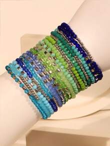 15 件/套手工串珠波西米亚风格水晶多层手链套装，适合女性日常佩戴和派对/晚会活动 - 女士疊戴波西米亞風格水晶手鍊套裝 - 查看 5