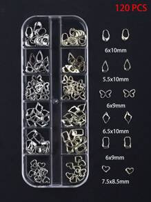 120 pezzi Charm per unghie con cornice, Charm per unghie gotiche in 3D con cornice traforata, Gioielli per unghie in metallo oro e argento, Decorazioni per unghie per accessori fai-da-te per manicure