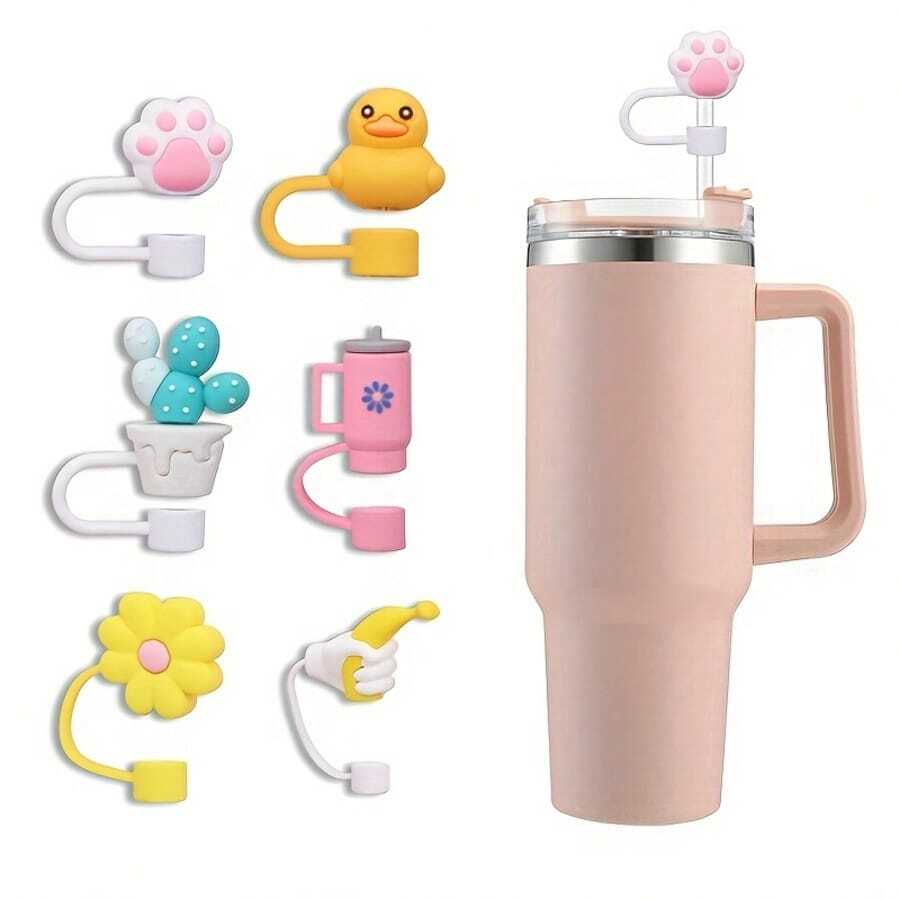 6 Confezioni di Coperchi in paglia antipolvere, compatibili con tazze da 30 e 40 once, cappucci per cannucce in silicone carini a forma di animali, protettori per cannucce, adatti alla maggior parte delle cannucce da 10 mm, coperchi per inclinare la tazza