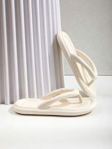 2025 Summer New Men's Flip Flops For Home, Outdoor, Fashionable Gatherings, Beach, Daily Leisure, Comfortable, Flat Bottom, Cool Slippers, Soft Bottom, Solid Color - Beige - View 4