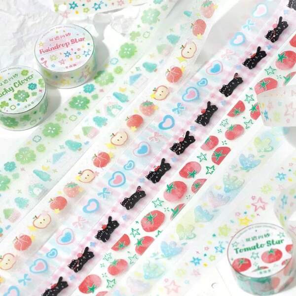 1 rollo de cinta decorativa de washi con brillo de material PET, linda para scrapbooking, diarios, teléfonos, cuadernos, vuelta al colegio