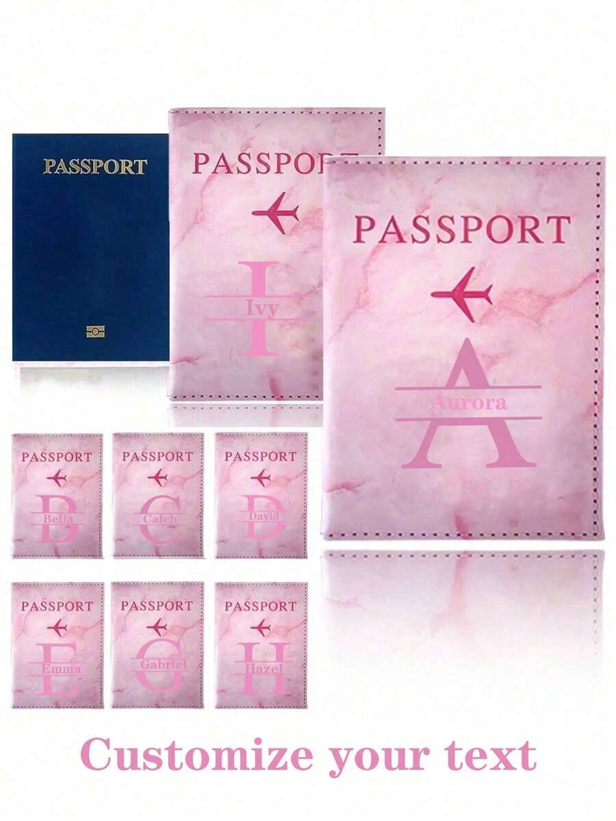 1 Piece Customized Name PU Passport Holder, Credit Card Holder, ID Wallet, Travel Accessories, Wedding Gift, Multi-Function Protector For Important Travel Documents Protection During Airplane Cross-Border Travel, Passport Cover, Passport Holder, Passport Wallet, Holiday Back To School Passport Bag, Essential Travel Accessories For Men And Women - one-size - View 1