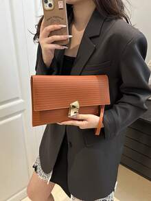 New Fashion Minimalist Design Solid Color Envelope Handbags, Vintage Style Women Bag - Brown - View 6