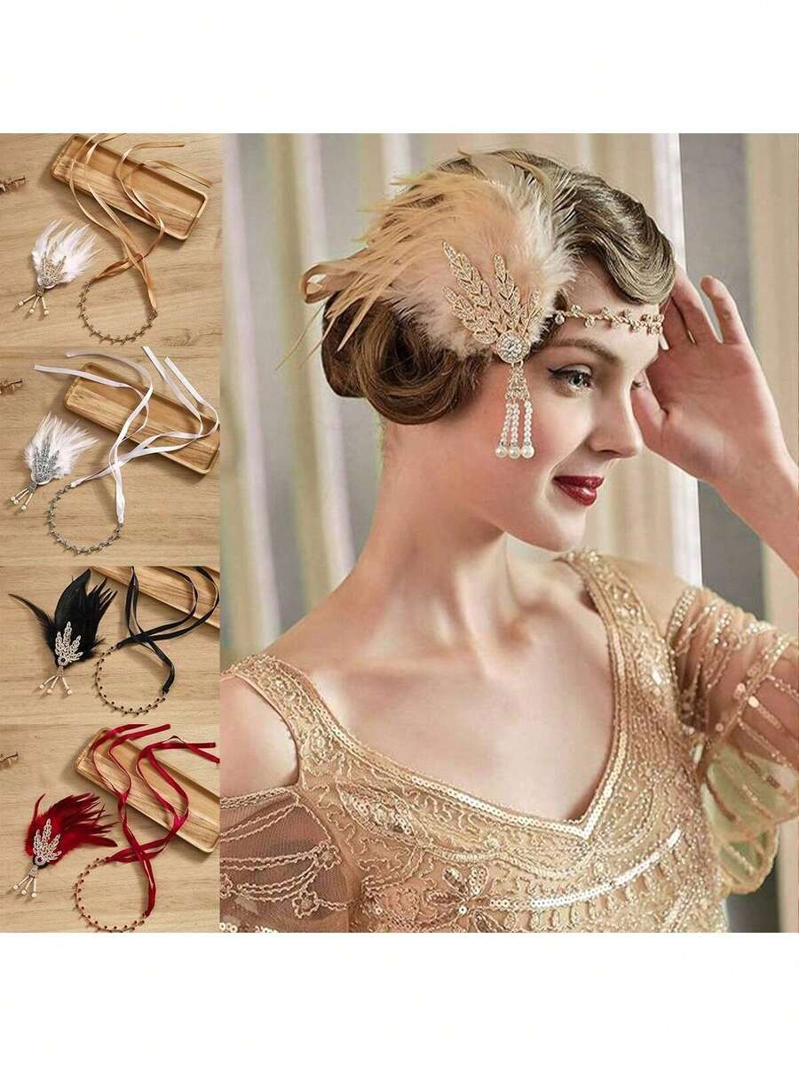 1pc, Women's Fashionable And Elegant Feather Decorative Headbands, Suitable For Wedding Celebrations, Makeup Parties, Singles Parties, Decoration And Dressing Up Headbands, Gifts For Family And Friends - A - View 1