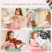 Girls Summer Dresses Pink Princess Style Embroidered Tulle Ruffled Sleeve Birthday Vacation Dresses