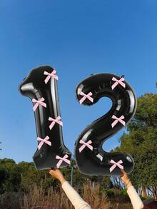 40 英寸粉色蝴蝶结装饰黑色数字 0-9 铝箔气球，粉色蝴蝶结装饰，适合生日派对、情人节、周年纪念、结婚求婚、圣诞节、新年装饰 - 黑色數字 - 查看 24
