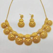 1 Set 3 Pieces Jewelry Set: 1 Necklace, 2 Earrings, Middle Eastern Dubai-Style Wedding Jewelry Set For Women, European And African Bridal Jewelry Set - Yellow Gold - View 5