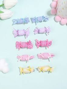 2pcs/Set Kids Colorful Plaid Candy Bow Hair Clips, Suitable For Children - Multicolor - View 3