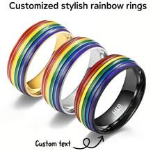 1 Peça Anel de Aço Titanium Elemento do Arco-íris Personalizado, Anel Exclusivo e Pessoal Revestido de Resina, Presente para Namorado/Namorada, Presente de Aniversário/Memorável, Presente da Moda, Presente do Mês do Orgulho, Gravado a Laser