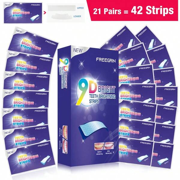 [9D]21 Pairs Teeth Whitening Strips, Whitener Strips Effective Teeth Whitener, Helps Remove Smoking/Coffee/Soda/Wine Stain (42 Strips)