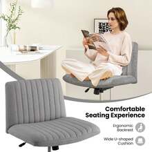 GOFLAME Criss Cross Legged Chair No Wheels, Home Office Chair With Wide Padded Seat, 120° Rocking, Adjustable Height, Armless Computer Desk Chair, Mid Back Swivel Task Chair For Bedroom, Study - Grey - View 6