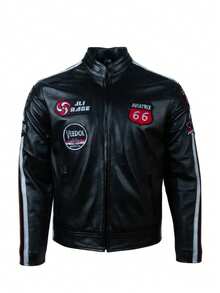 AVIATRIX Men's Real Leather Biker Jacket LSS3 Black - Black - View 1